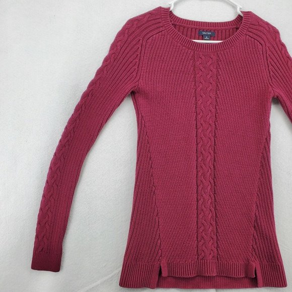 NAUTICA Sweater Women's Long Sleeve Round Neck Tight Knit Red Small - Picture 4 of 12